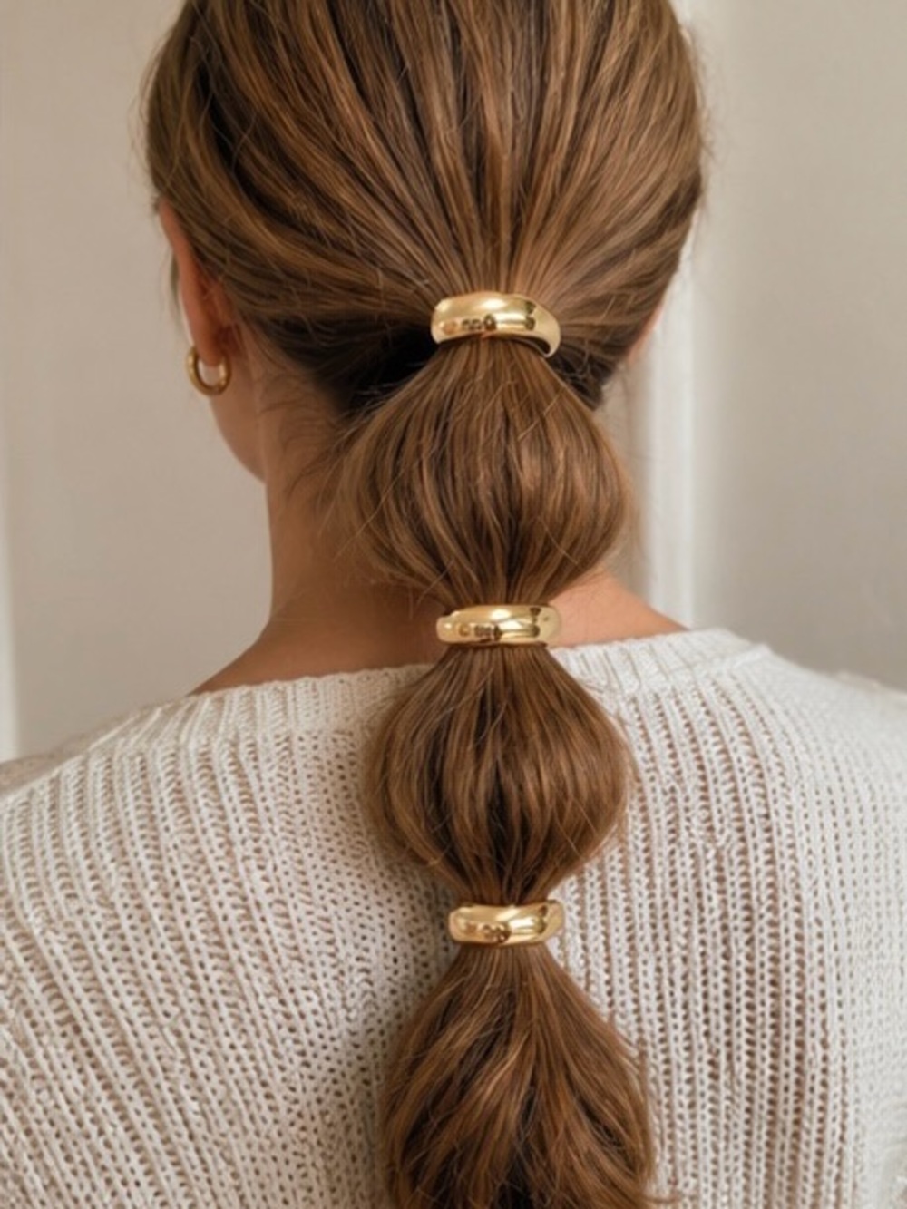 Gold Tone Sculptural Metal Accent Hair Tie Set of 5